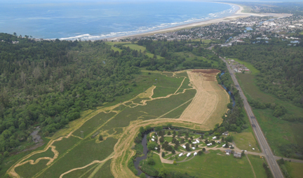 This aerial photo taken by NCLC board member Randall Henderson shows much of the berm removal project area mowed and ready for planting. This photo was taken in June of 2013.